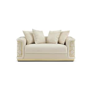 Talia 68 in. Square Arm Velvet Rectangle Sofa in. Ivory