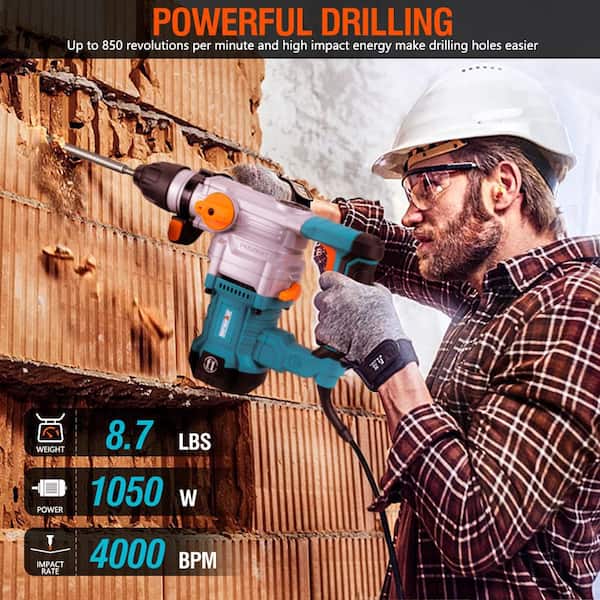 9 Amp 1-1/8 in. Corded Variable Speed SDS-Plus Concrete/Masonry Rotary Hammer Drill with Carrying Case