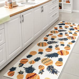 Ananas Bold Pineapple High-Low Orange/Navy 2 ft. x 8 ft. Indoor/Outdoor Area Rug