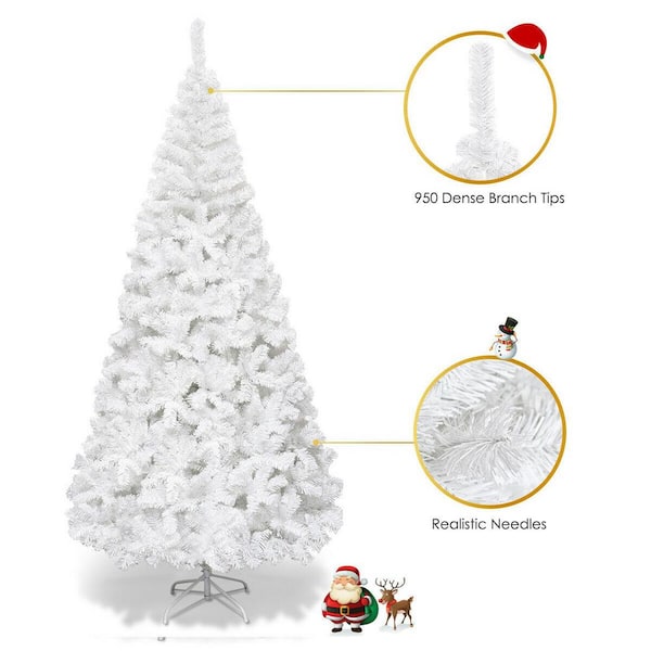 WELLFOR 7 ft. White Regular Unlit PVC Artificial Christmas Tree with Iridescent Branch Tips and Metal Stand