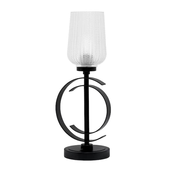 Unbranded Delgado 18.5 in. Matte Black Piano Desk Lamp with Clear Textured Glass Shade
