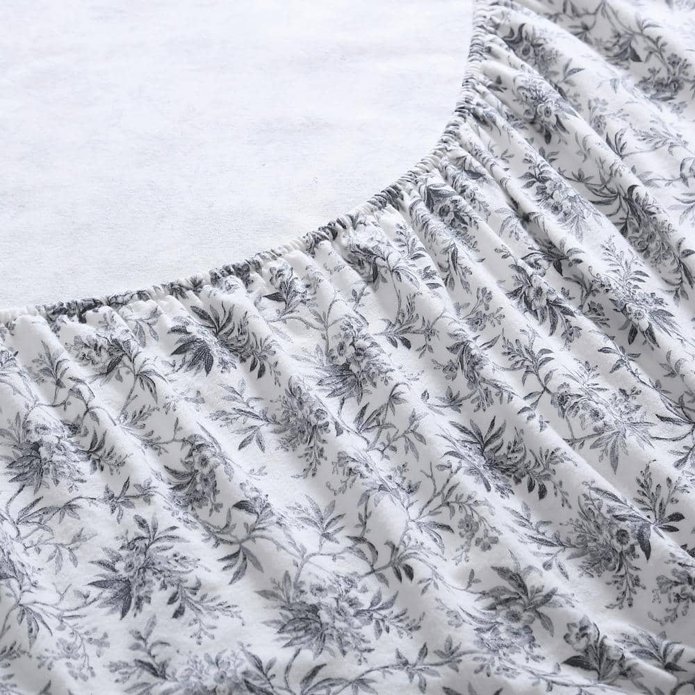 Queen Black Floral Cotton Flannel Sheet Set