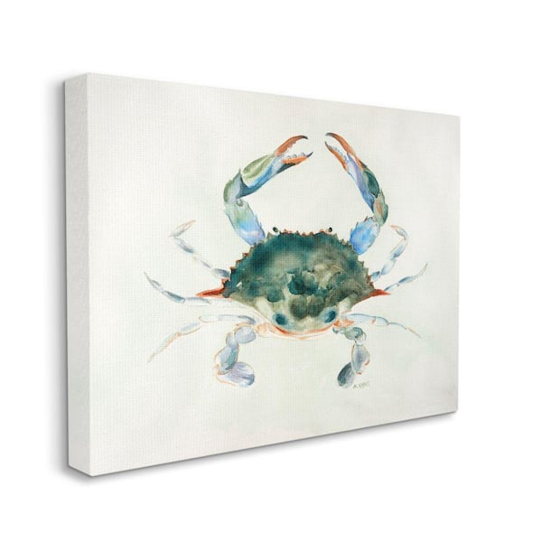 Stupell Industries "Blue Sea Crab Over Beige Soft Watercolors" by Melissa Hyatt LLC Unframed Nature Canvas Wall Art Print 30 in. x 40 in.