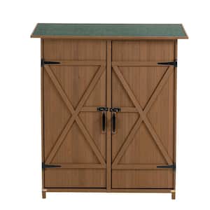 4.67 ft. W x 1.7 ft. D Wood Outdoor Storage Shed w/Lockable Door Detachable Shelves for Garden Tools Brown 7.59 sq. ft.