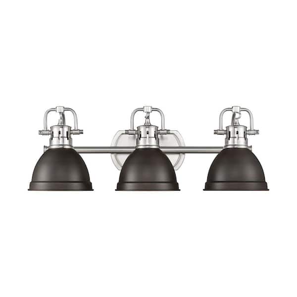 Duncan 8.25 in. 3 Light Pewter Vanity Light with Rubbed Bronze Shade