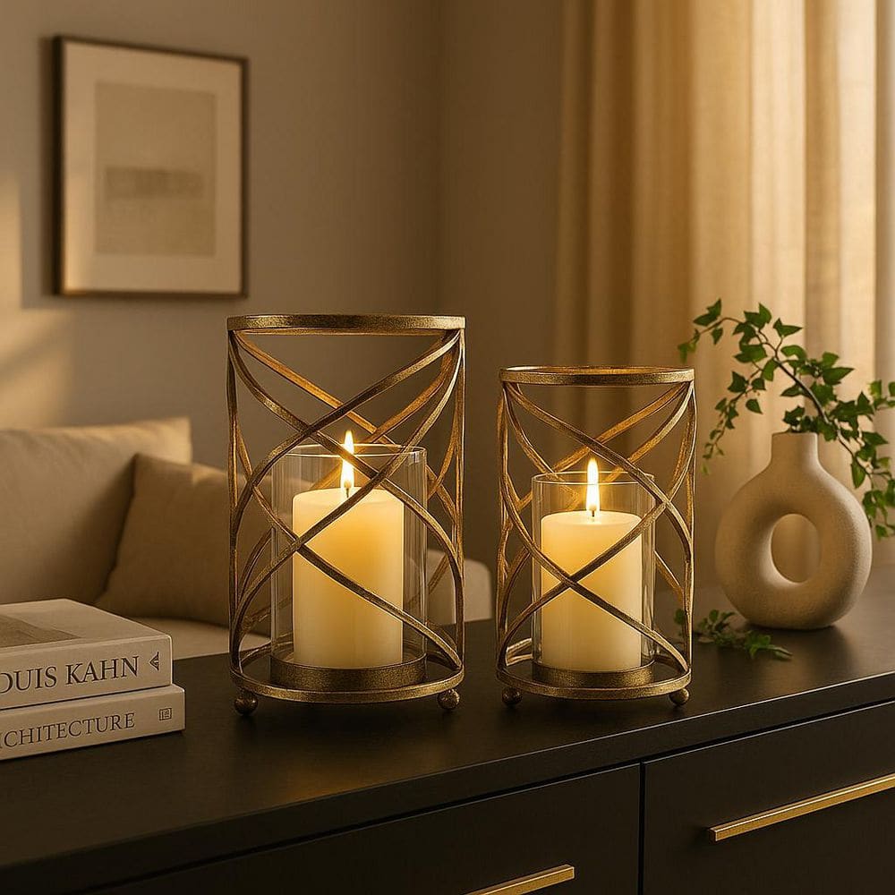 Sagebrook Home 13 in. Metal Hurricane Candle Holder Gold