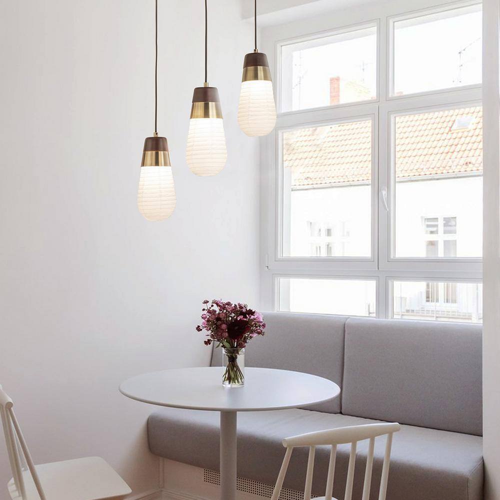 Sunset Inspired Weathered Brass 3-Light Pendant with White Washi Shade