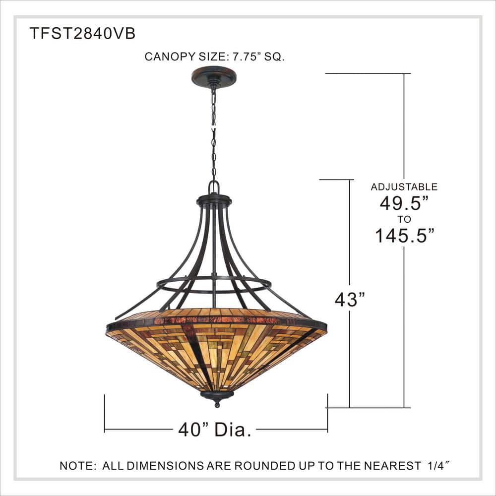 Stephen Vintage Bronze 40" Tiffany Glass Pendant Light