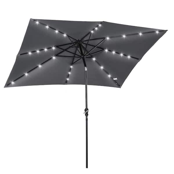 Otryad 9 ft. x 7 ft. Solar Umbrella, LED Lighted Patio Umbrella for Table or Base with Tilt & Crank