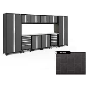 Bold Series 156 in. W x 76.75 in. H x 18 in. D Steel Cabinet Set in Gray ( 12- Piece ) with 800 sqft Flooring Bundle