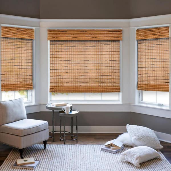 Natural Woven Light Filtering Cordless Bamboo Roman Shades for Windows, 62.5 in. W x 48 in. L, Salem