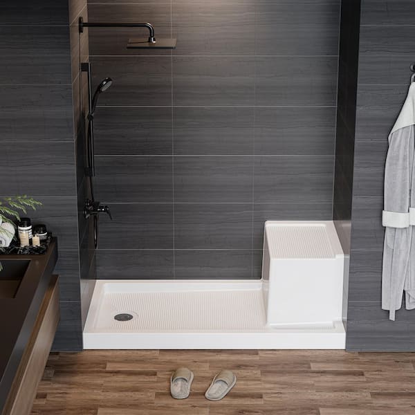 HOROW 60 in. L x 32 in. W Alcove Shower Pan Base with Seat SS6032