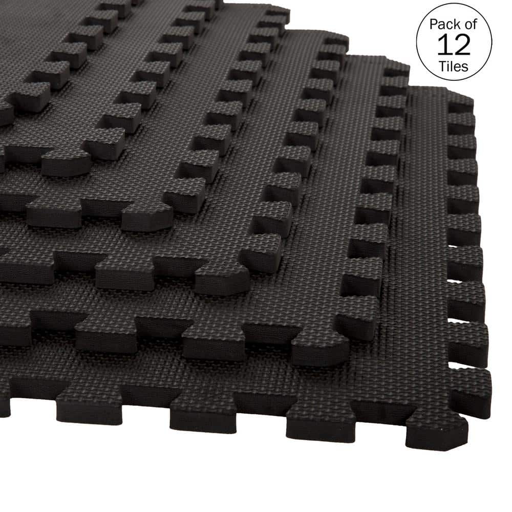Interlocking Black 24 in. W x 24 in. L x 0.5 in. H - EVA Foam Tiles for Gym, Basement 12 Pack (6 Tiles/Pk) (48 sq. ft.) price history on PriceWatchPro