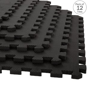 Interlocking Black 24 in. W x 24 in. L x 0.5 in. H - EVA Foam Tiles for Gym, Basement 12 Pack (6 Tiles/Pk) (48 sq. ft.)