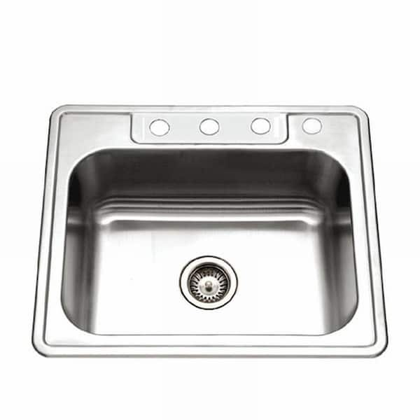 Houzer Glowtone 25 in. Stainless Steel Topmount 4-hole Single Bowl 8 in. Deep Kitchen Sink - 2522-8BS4-1