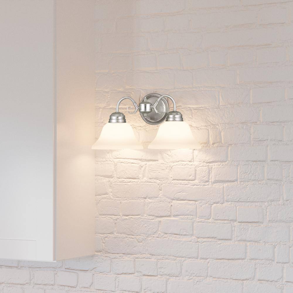 Elegant Satin Nickel 2-Light Vanity Wall Sconce with Alabaster Glass