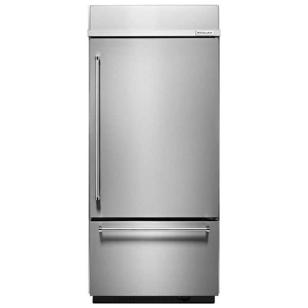 KitchenAid 20.9 cu. ft. Built-In Bottom Freezer Refrigerator in Stainless Steel, Platinum Interior