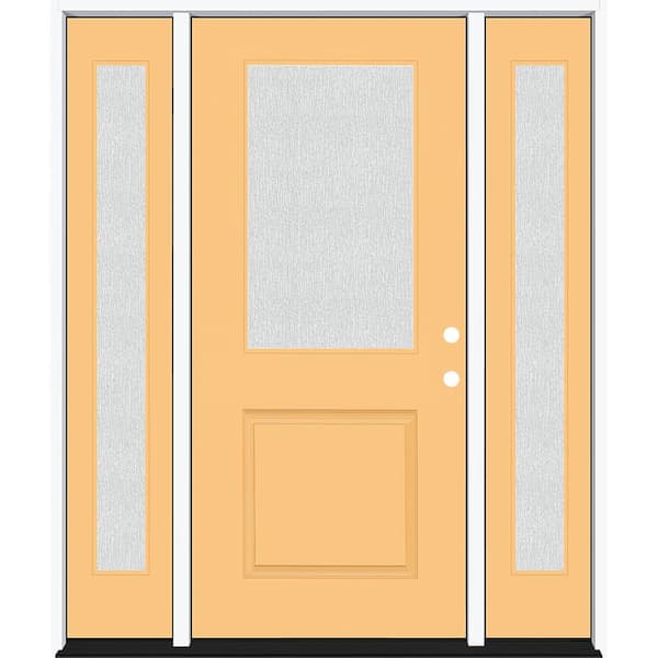 Steves & Sons Legacy 68 in. x 80 in. 1/2 Lite Rain Glass LHIS Primed Jackfruit Finish Fiberglass Prehung Front Door w/Dbl 14 in. SL