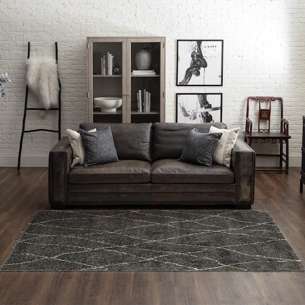 5'3x7'6 Nirvan Industrial Geometric Indoor Area Rug Charcoal