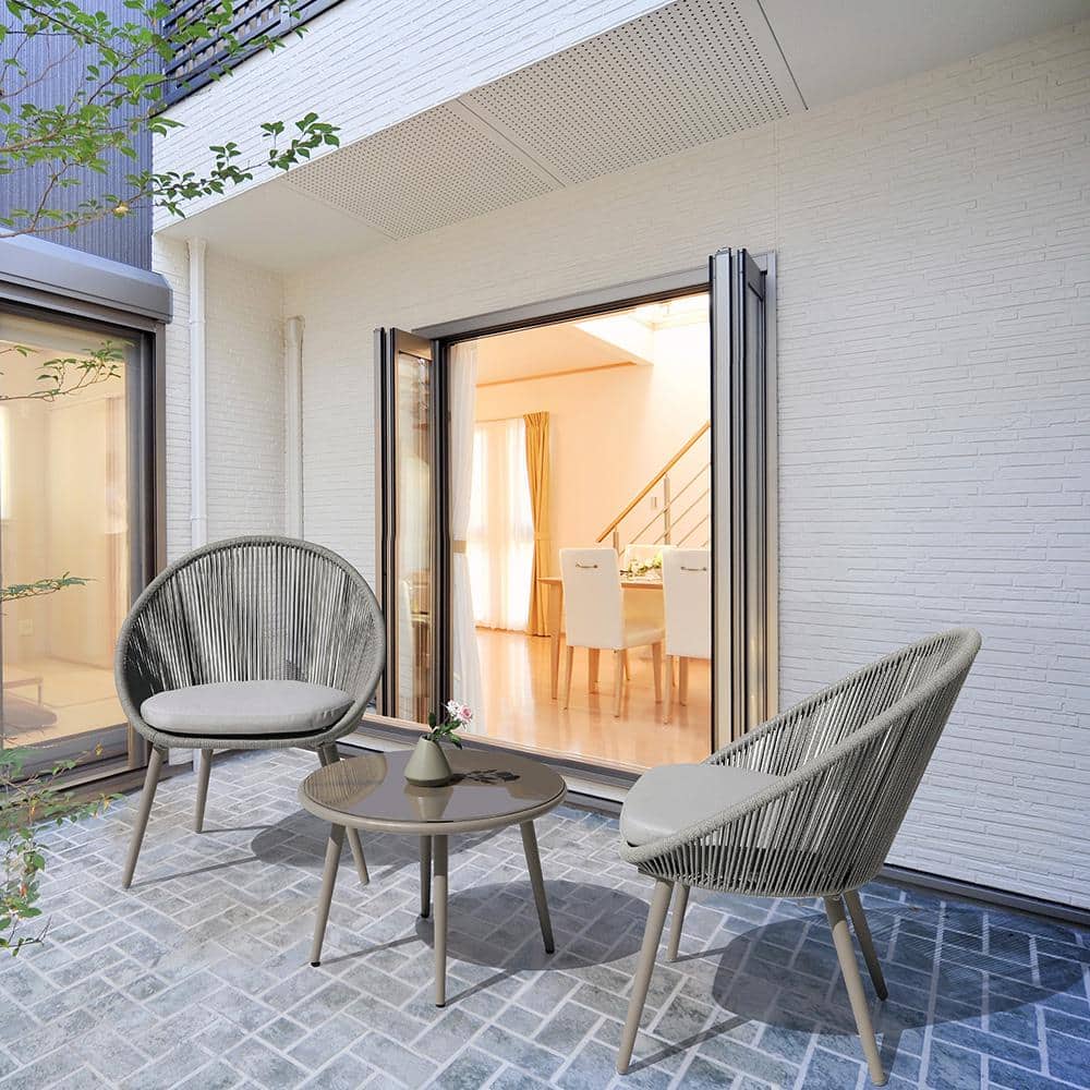 3-Piece Metal Outdoor Bistro Set with Beige Cushion price history on PriceWatchPro