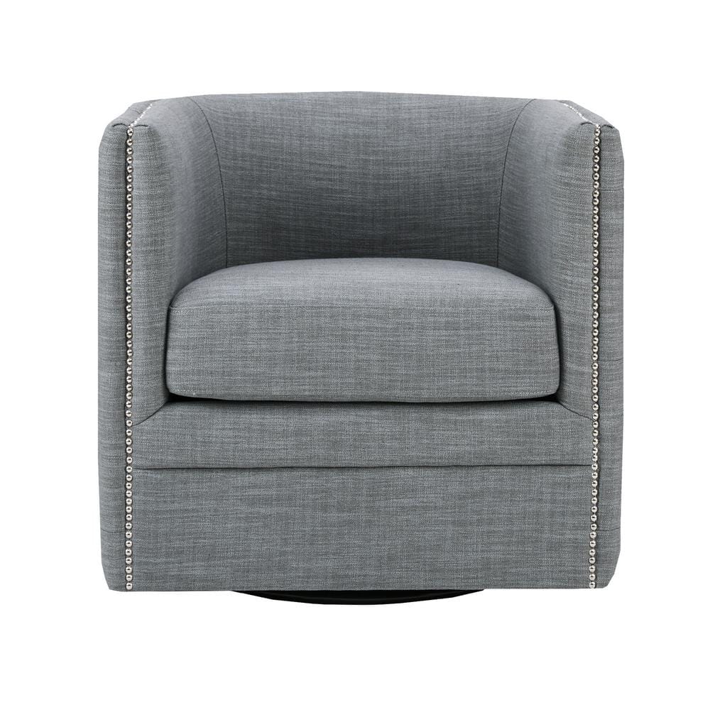 Slate Barrel Swivel Accent Chair with Wood Frame