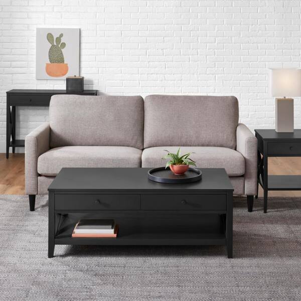 StyleWell Oakley 48 in. Charcoal Black Large Rectangle Wood Coffee Table  with 2-Drawers CF1810253-BLK - The Home Depot