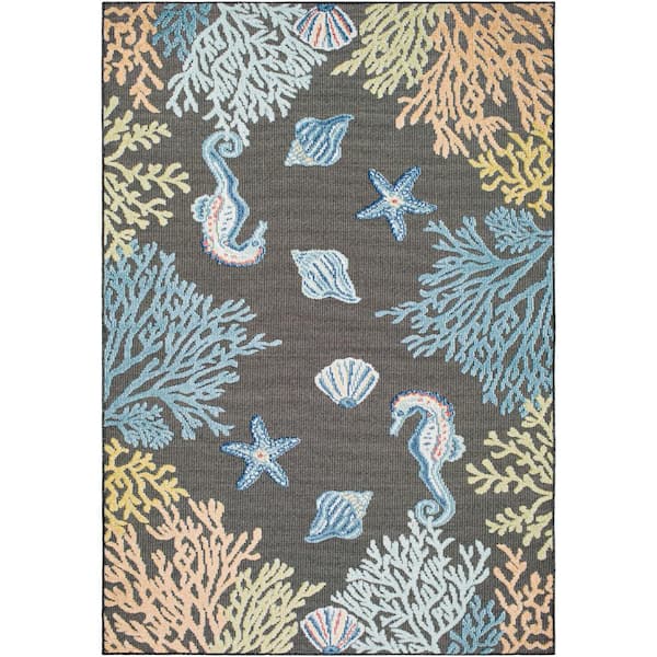 Lakeside Gray/Multi Floral and Botanical 5 ft. x 7 ft. Indoor/Outdoor Area Rug
