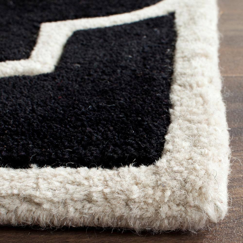 Ivory and Black Geometric Wool Handmade Runner Rug