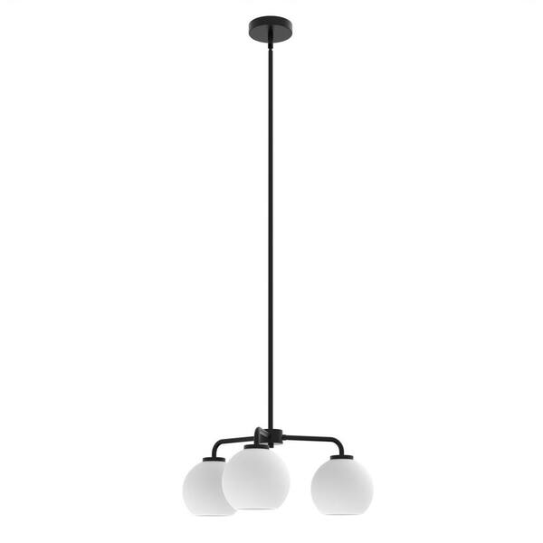 YANSUN 3-Light Black Finish with Glass Empire Chandelier Convertible to Semi-Flush Mount for Kitchen, Dining Room and Foyer