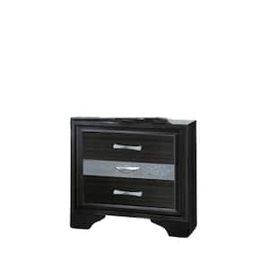 Storage 3-Drawer Black Wooden Convertible Legs Nightstand with DT English Front and Back 26 in. x 17 in. x 26 in. H