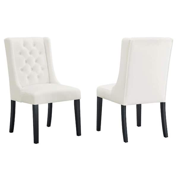 MODWAY Baronet White Performance Velvet Tufted Dining Side Chairs (Set of 2)