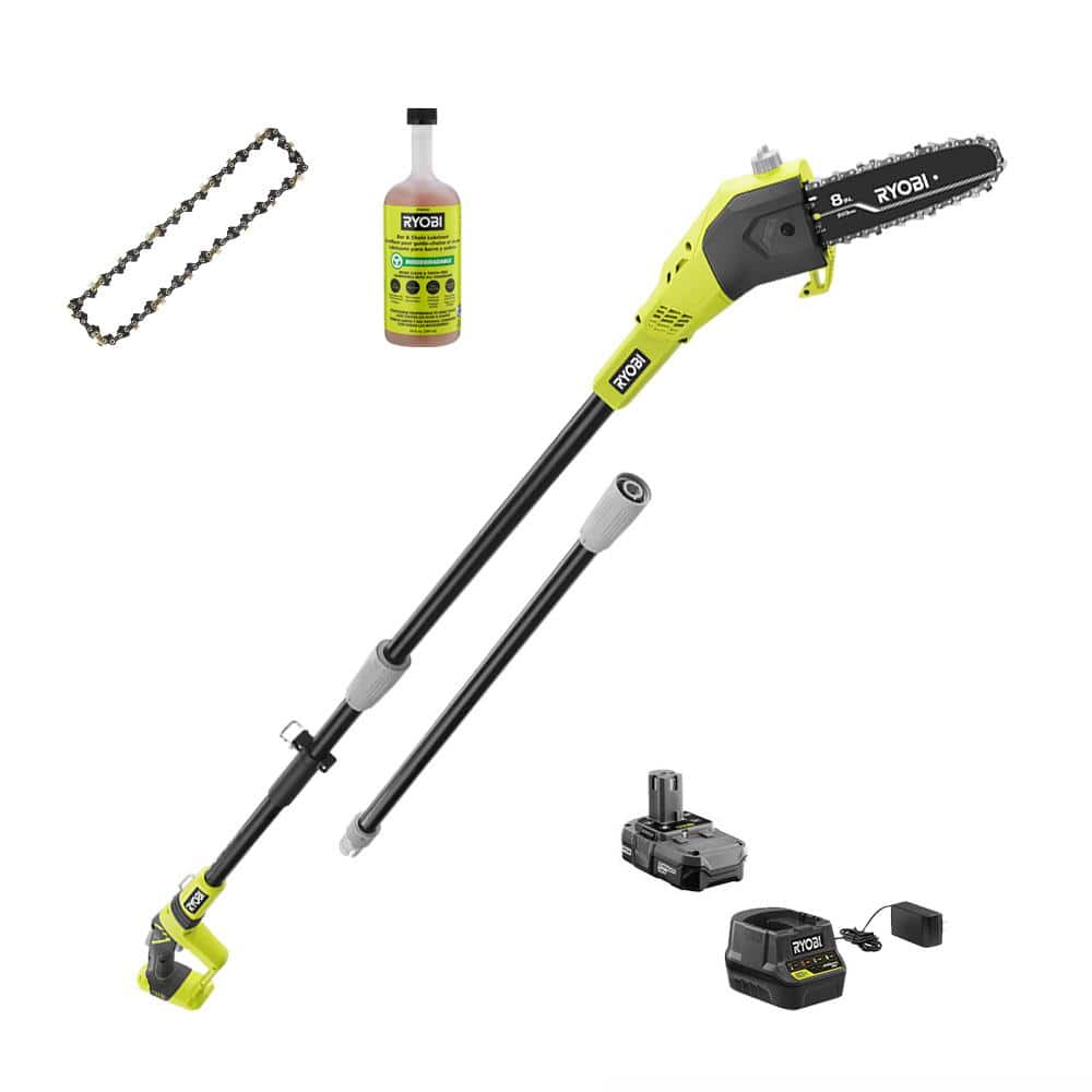 RYOBI ONE+ 18V 8 in. Cordless Battery Pole Saw with Extra Chain, Bar ...