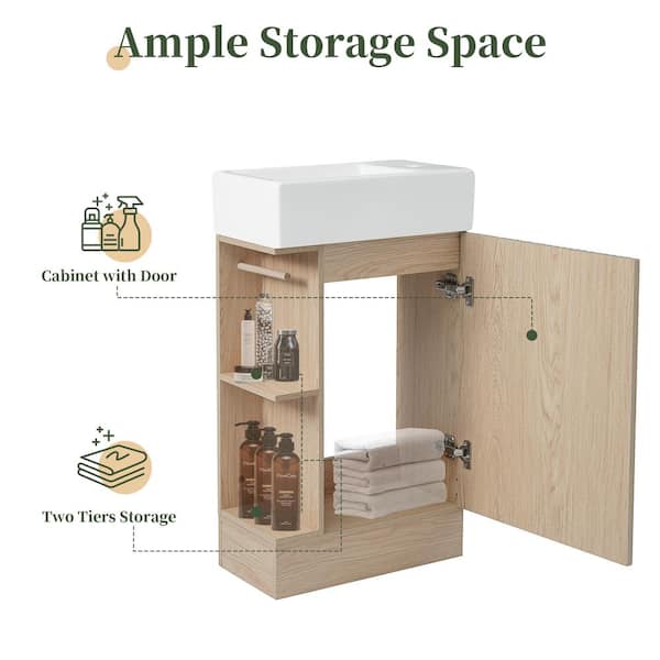 10.6 in. W x 18.6 in. D x 33.2 in. H Freestanding Ceramic Bath Vanity in Natural with White Cultured Marble Top