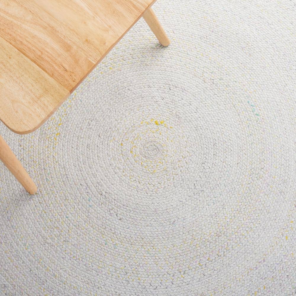 Ivory & Yellow Handwoven Synthetic 3' Round Braided Rug
