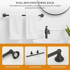 5-Piece Bath Hardware Set with 2-Towel Bars/Racks, Towel/Robe Hook, Toilet Paper Holder in Oil Rubbed Bronze