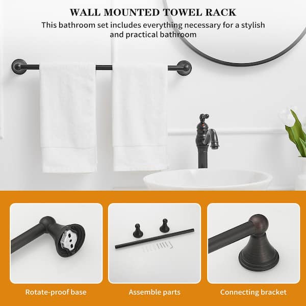 5-Piece Bath Hardware Set with 2-Towel Bars/Racks, Towel/Robe Hook, Toilet Paper Holder in Oil Rubbed Bronze
