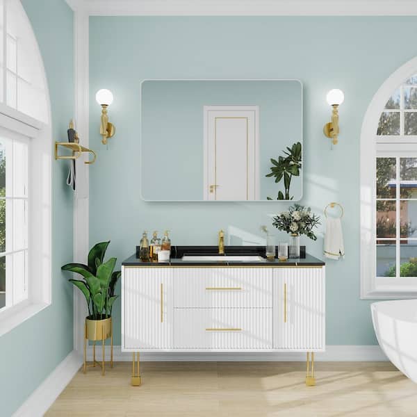 48 in. W x 36 in. H Rectangle Aluminum Alloy Framed Wall Bathroom Vanity Mirror in Green