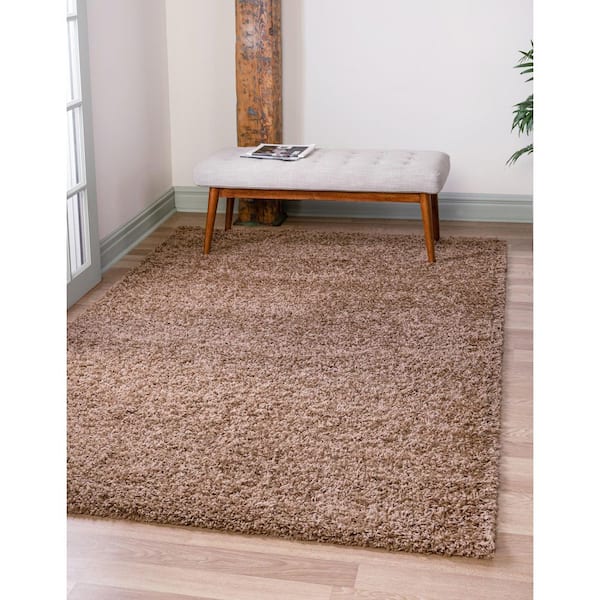 Solid Shag Sandy Brown 8 ft. x 10 ft. Area Rug