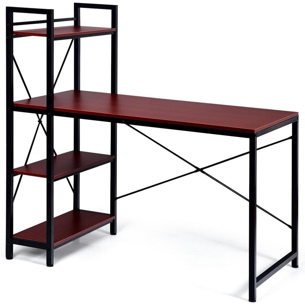 Costway Multi-Functional Computer Desk with 4-tier Storage shelves Walnut