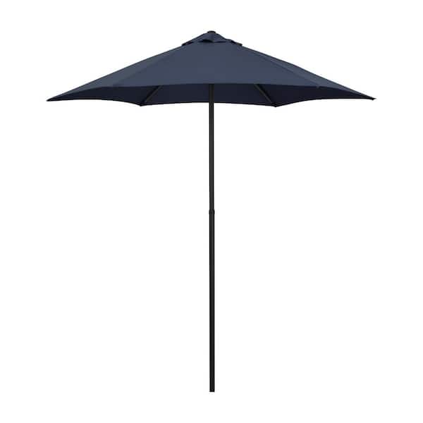 Astella 7.5 ft. Steel Market Patio Umbrella Push-Button Open and Tilt in Navy Blue Polyester