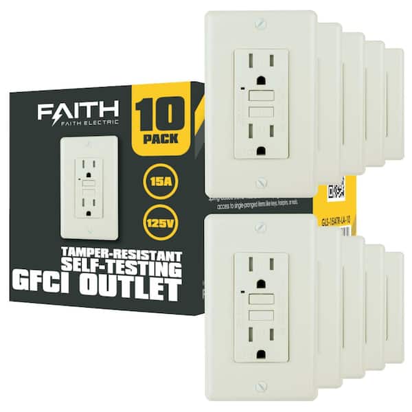 Faith 15 Amp 125-Volt GFCI Duplex Outlet, Tamper-Resistant GFI Receptacles with LED Indicator, Light Almond (10-Pack)