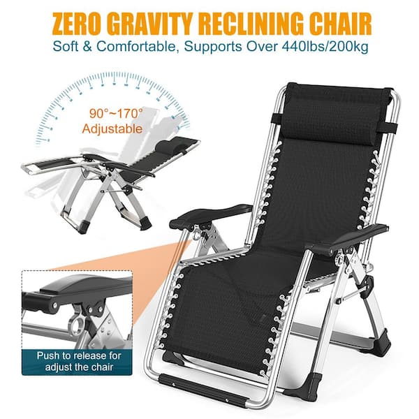 Zero Gravity Chair Premium Outdoor Lawn Chair Metal Folding Lounge Chair Reclining Patio Chair w/ Removable Cushion