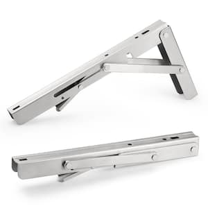 Comodo 10 in. Stainless Steel Heavy Duty Folding Max Load 450 lbs. Shelf Bracket for Table Work Bench (2-Pack)