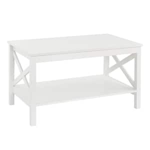X-Frame 2-Tier 19.6 in. H x 35.4 in. W x 21.7 in. D Laminated Wood Coffee Table Shelving Unit in White