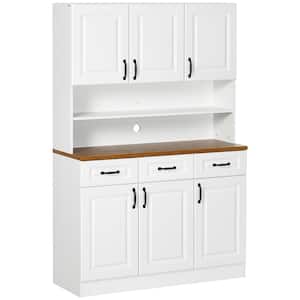71 in. Kitchen Pantry, Buffet with Hutch, Farmhouse Storage Cabinet, Microwave Cabinet with Adjustable Shelves, White