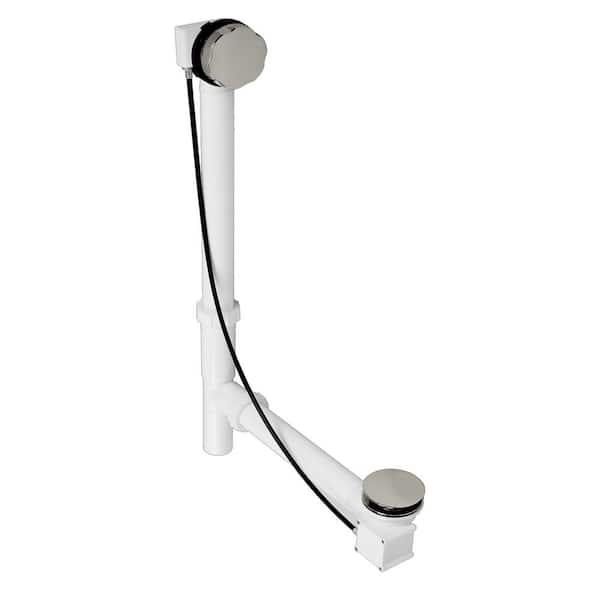 Westbrass 35 in. Cable Drive Bath Drain Assembly with Rotary Overflow Cover, Pop-Up Stopper - White Poly, Polished Nickel