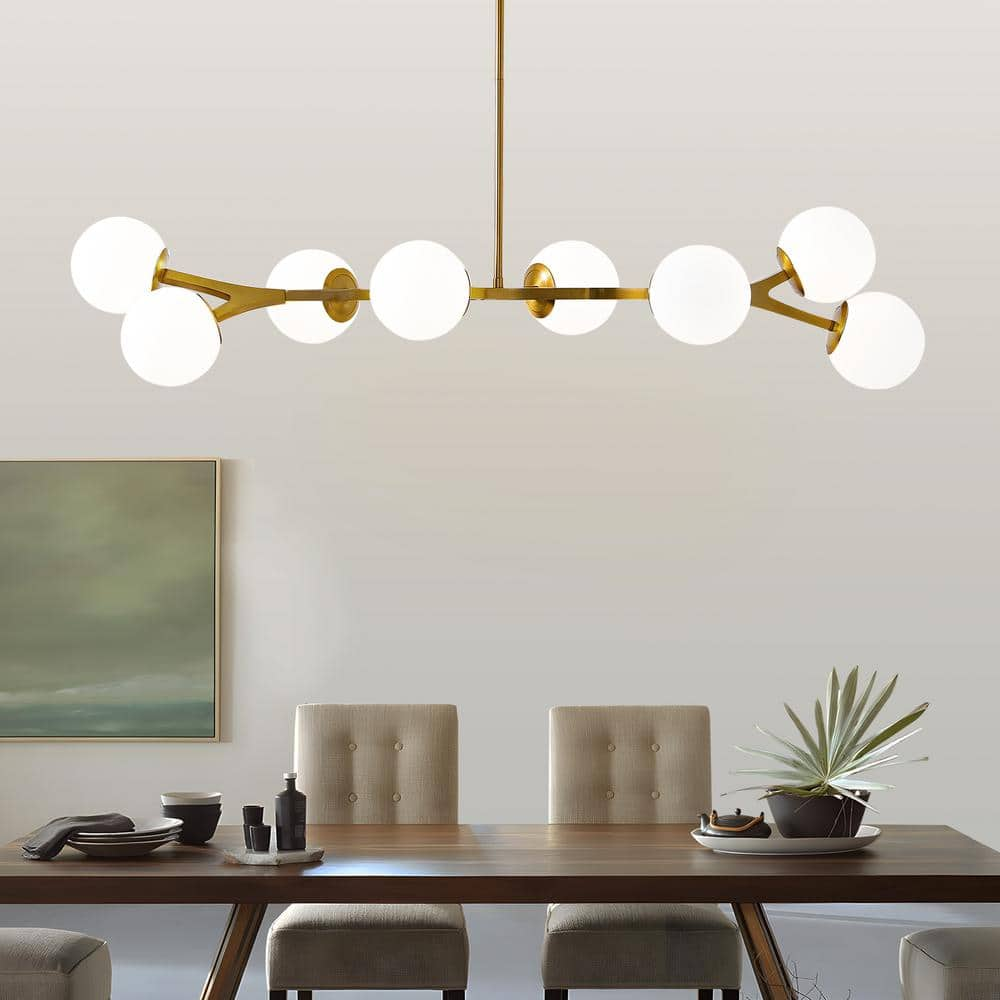 KAISITE 8-Light Brushed Gold Shaded Pendant Light with Globe Glass ...