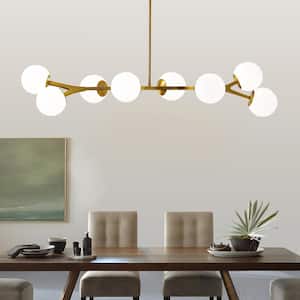 8-Light Brushed Gold Shaded Pendant Light with Globe Glass Shade Mid Century Kitchen Island Chandelier Light Fixture