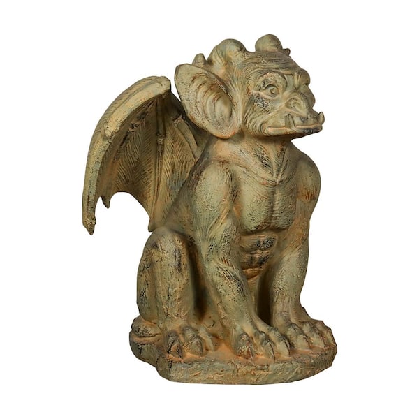 Watnature Sitting Guardian Sculpture - 16.1in. Concrete Indoor Outdoor Winged Gargoyle Halloween Figurines for Garden, Lawn, Yard