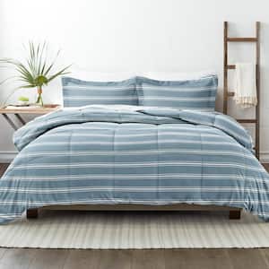 3-Piece Light Blue Soft Stripe Pattern Reversible Microfiber Twin / Twin Extra Long Down-Alternative Comforter Set